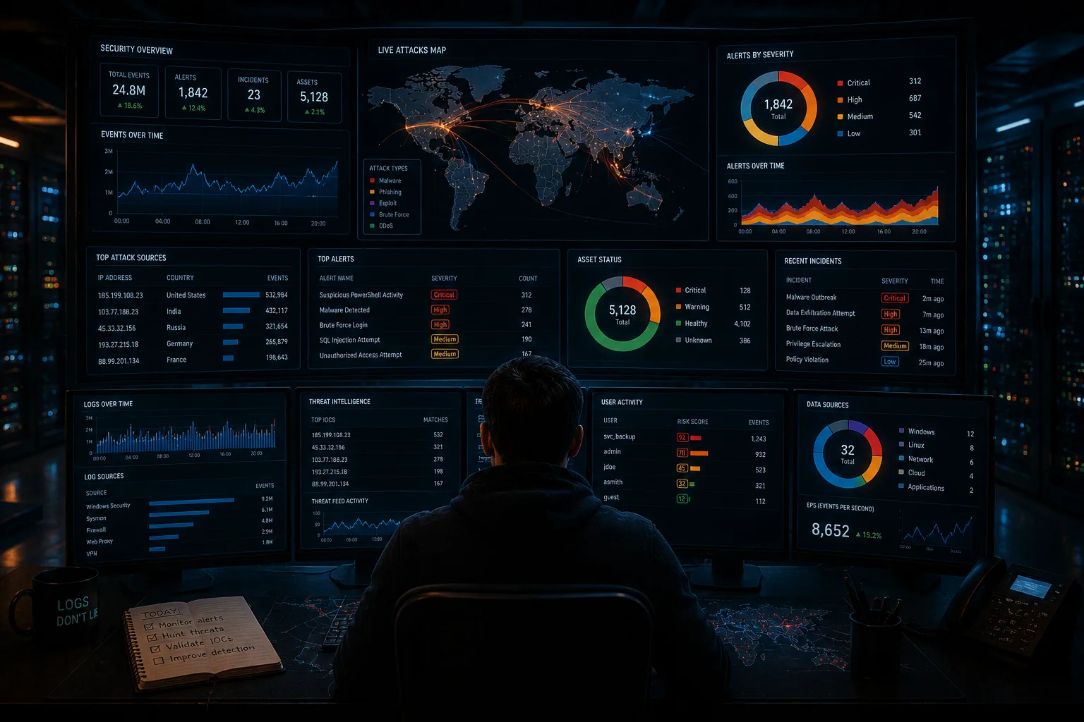 Ilustración de cabecera para: Splunk vs Wazuh vs ELK: qué SIEM encaja con tu presupuesto.